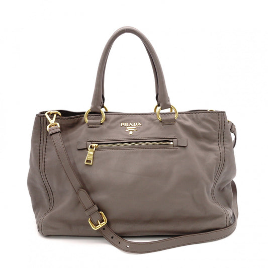 PRADA BN2103 Tote Bag, Leather, Grey, 2-way Shoulder Bag, Gold Hardware