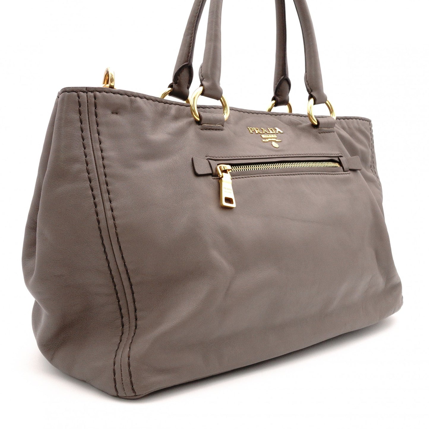 PRADA BN2103 Tote Bag, Leather, Grey, 2-way Shoulder Bag, Gold Hardware
