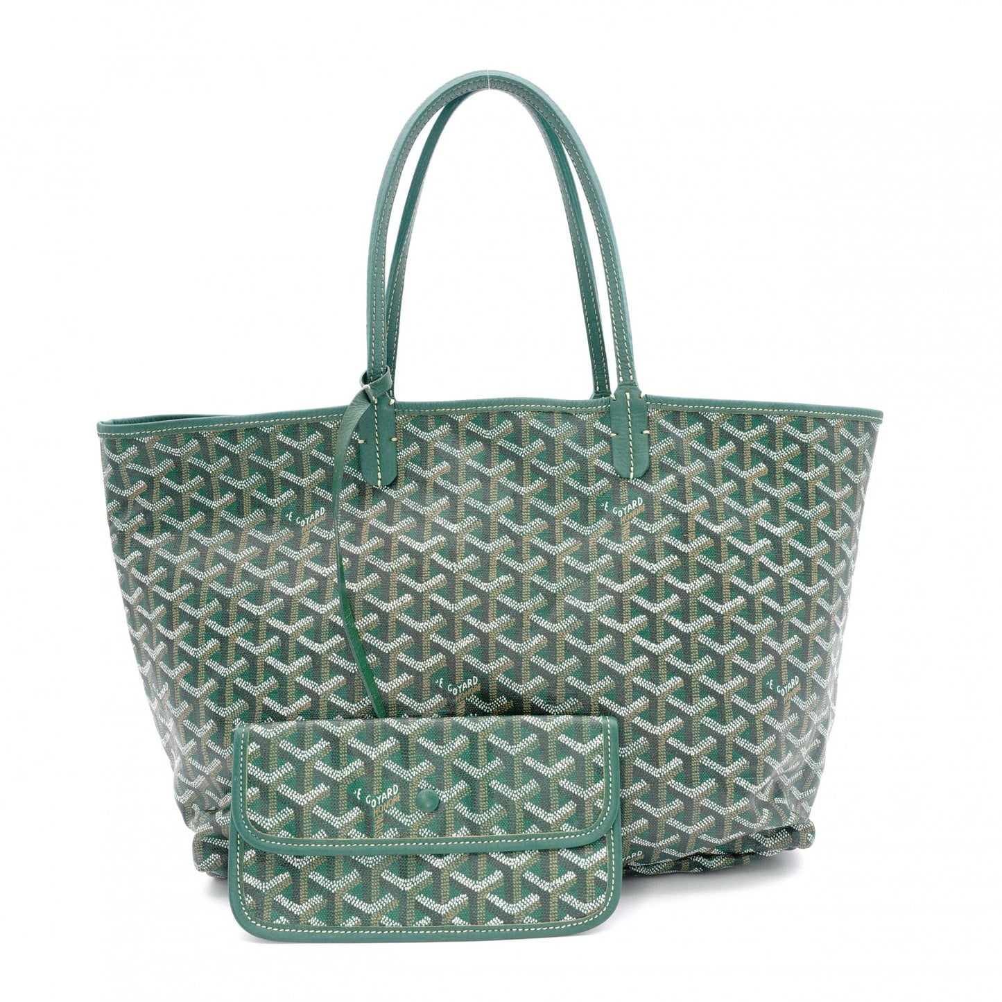 GOYARD Saint Louis PM Tote Bag, PVC and Leather, Green, with Pouch