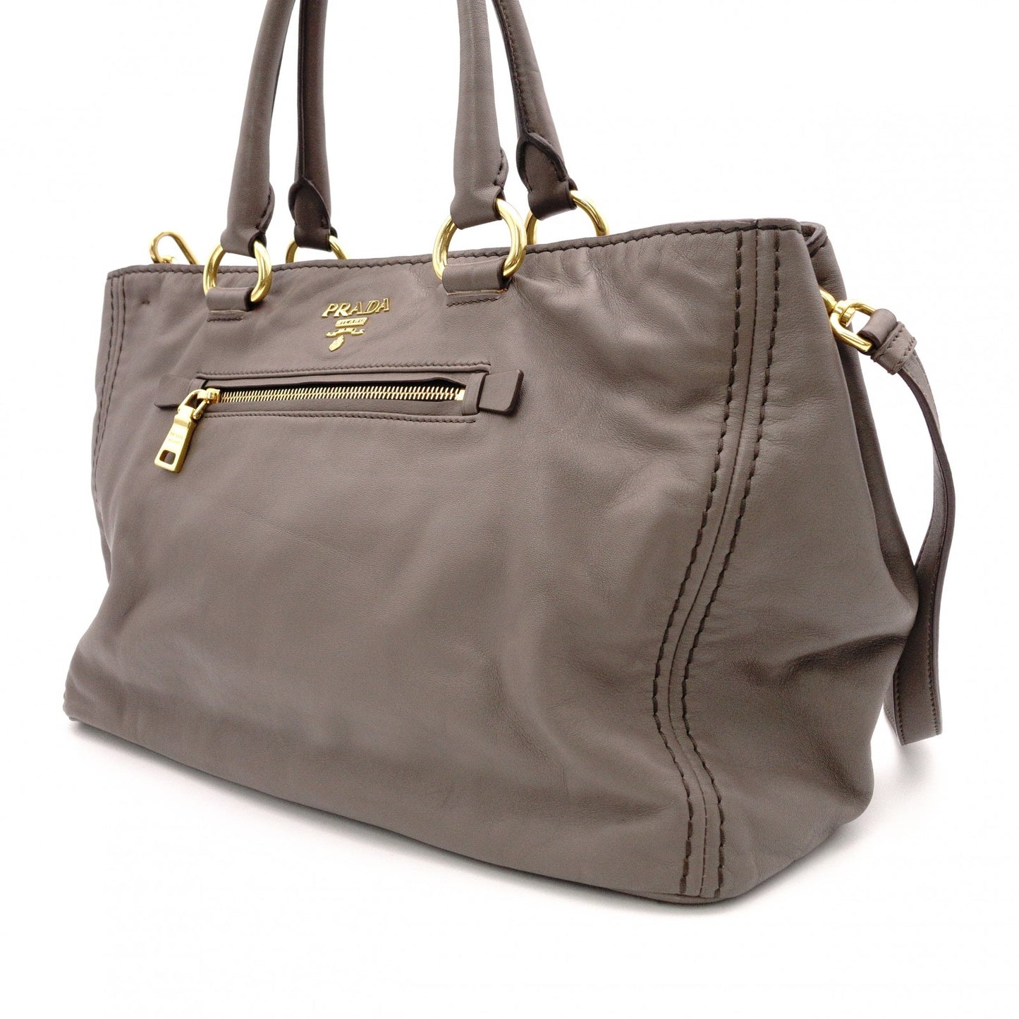 PRADA BN2103 Tote Bag, Leather, Grey, 2-way Shoulder Bag, Gold Hardware