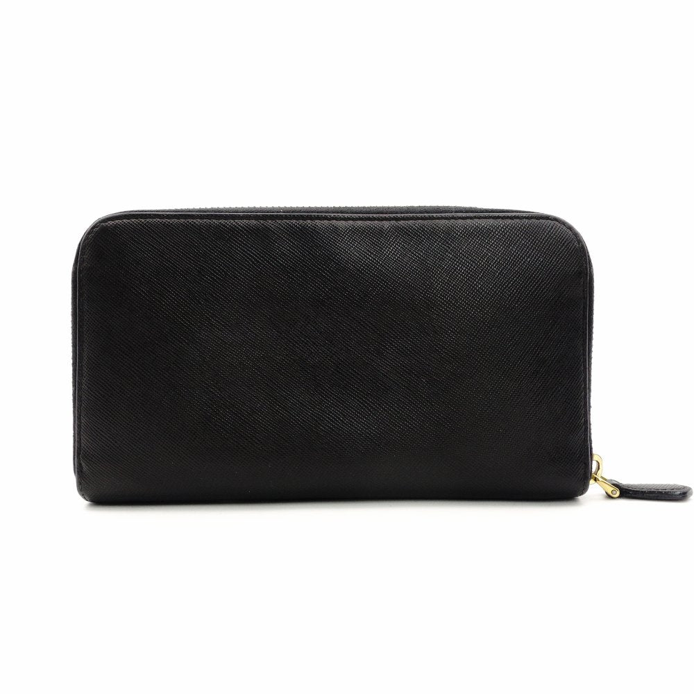 PRADA Long Wallet Saffiano Leather Black Leather Wallet Gold Hardware R801987