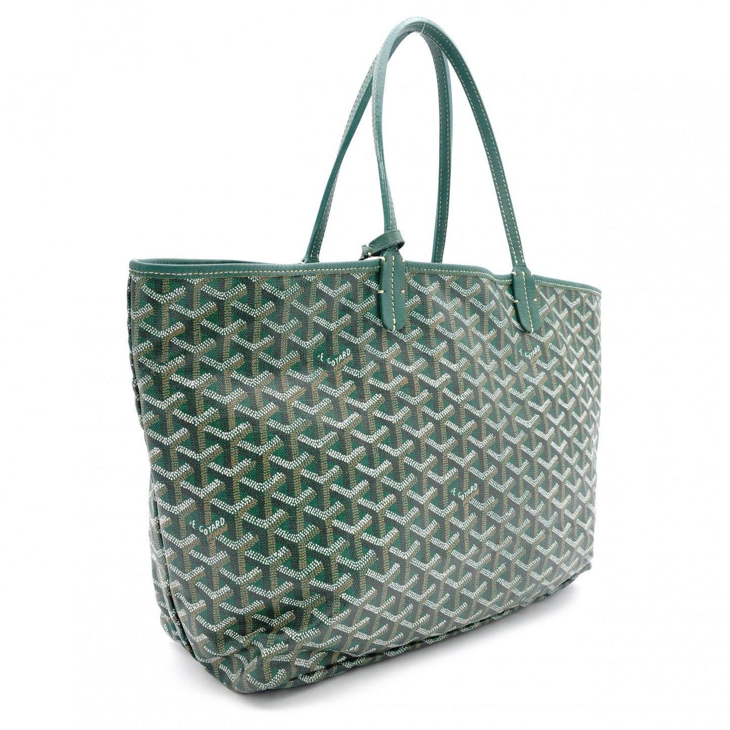 GOYARD Saint Louis PM Tote Bag, PVC and Leather, Green, with Pouch