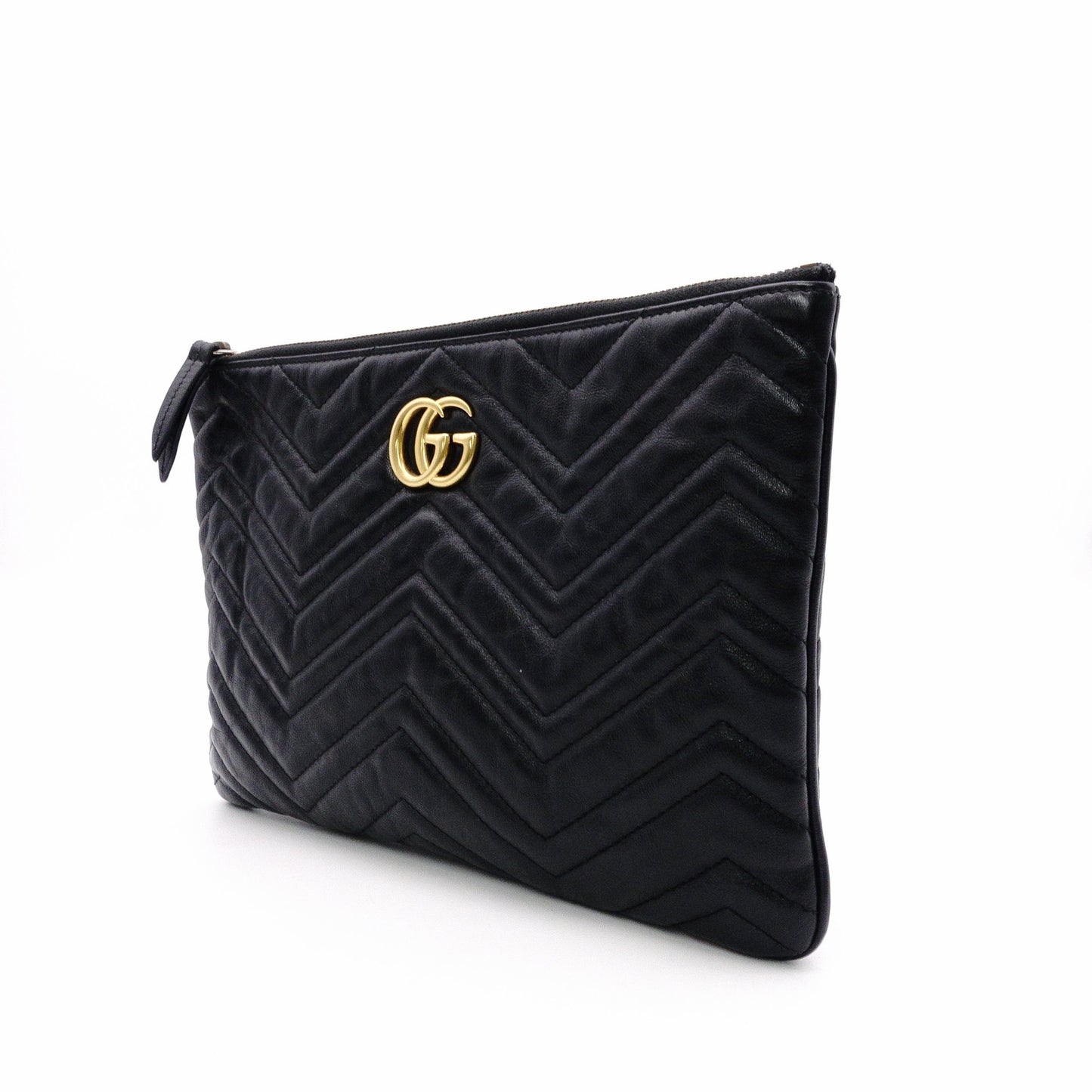 GUCCI GG Marmont Clutch Bag, Leather, Black, GG Logo, Gold Hardware, Comes with Box and Pouch