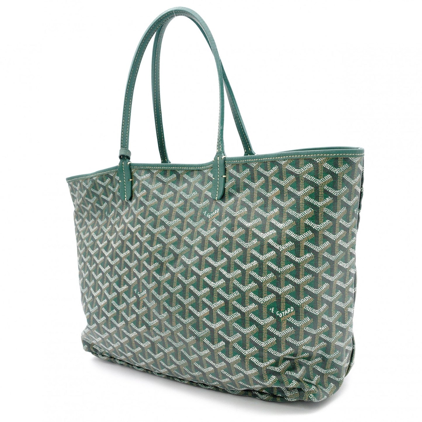 GOYARD Saint Louis PM Tote Bag, PVC and Leather, Green, with Pouch