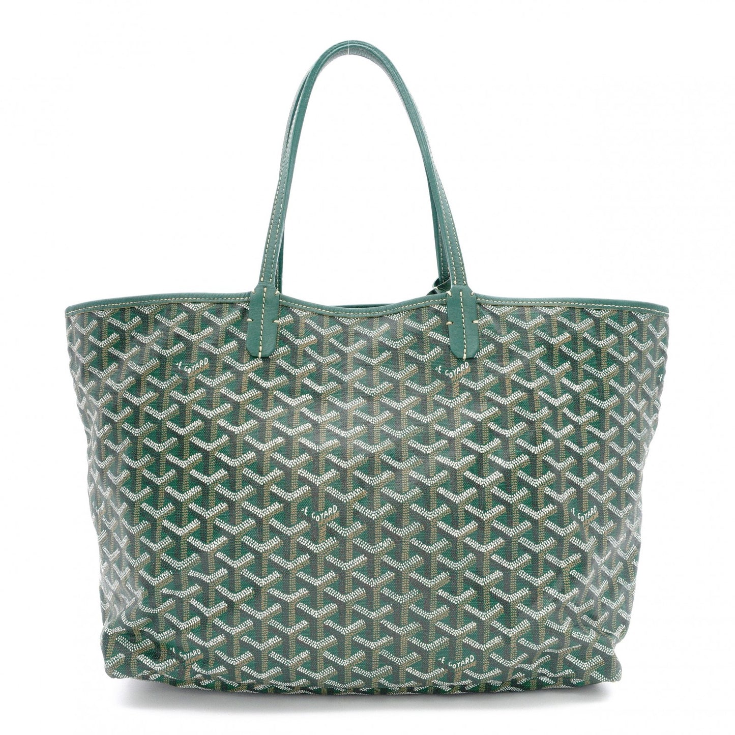 GOYARD Saint Louis PM Tote Bag, PVC and Leather, Green, with Pouch
