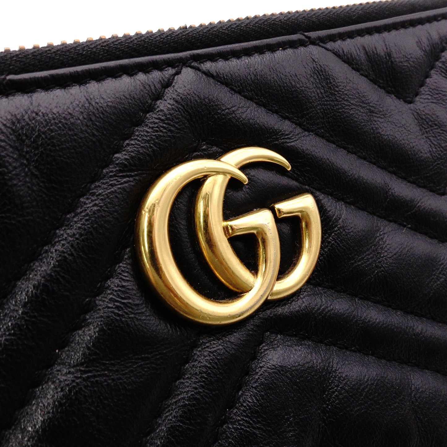GUCCI GG Marmont Clutch Bag, Leather, Black, GG Logo, Gold Hardware, Comes with Box and Pouch