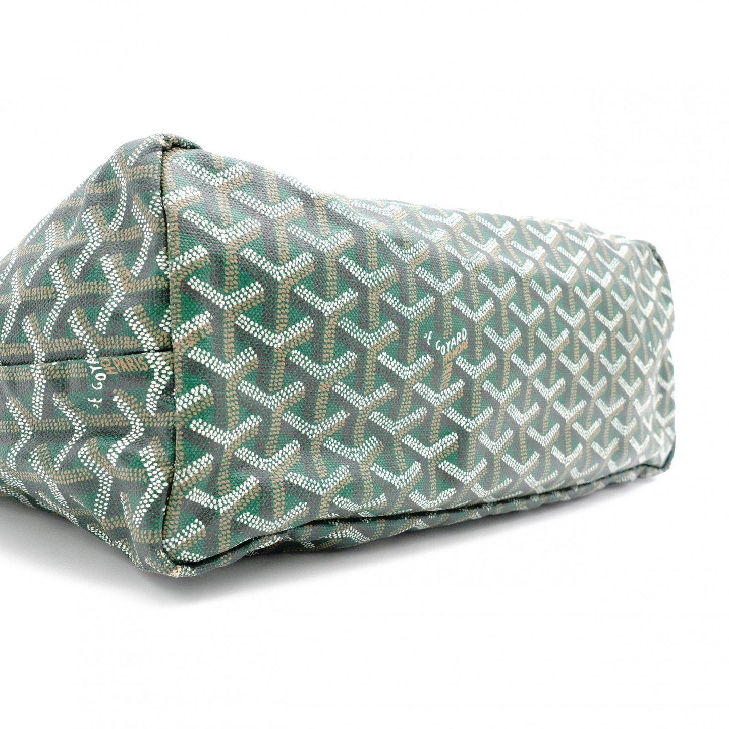 GOYARD Saint Louis PM Tote Bag, PVC and Leather, Green, with Pouch