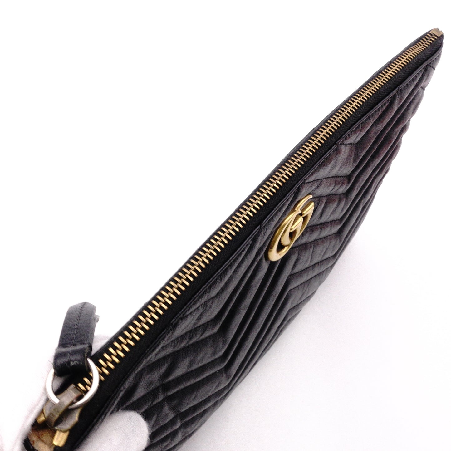 GUCCI GG Marmont Clutch Bag, Leather, Black, GG Logo, Gold Hardware, Comes with Box and Pouch