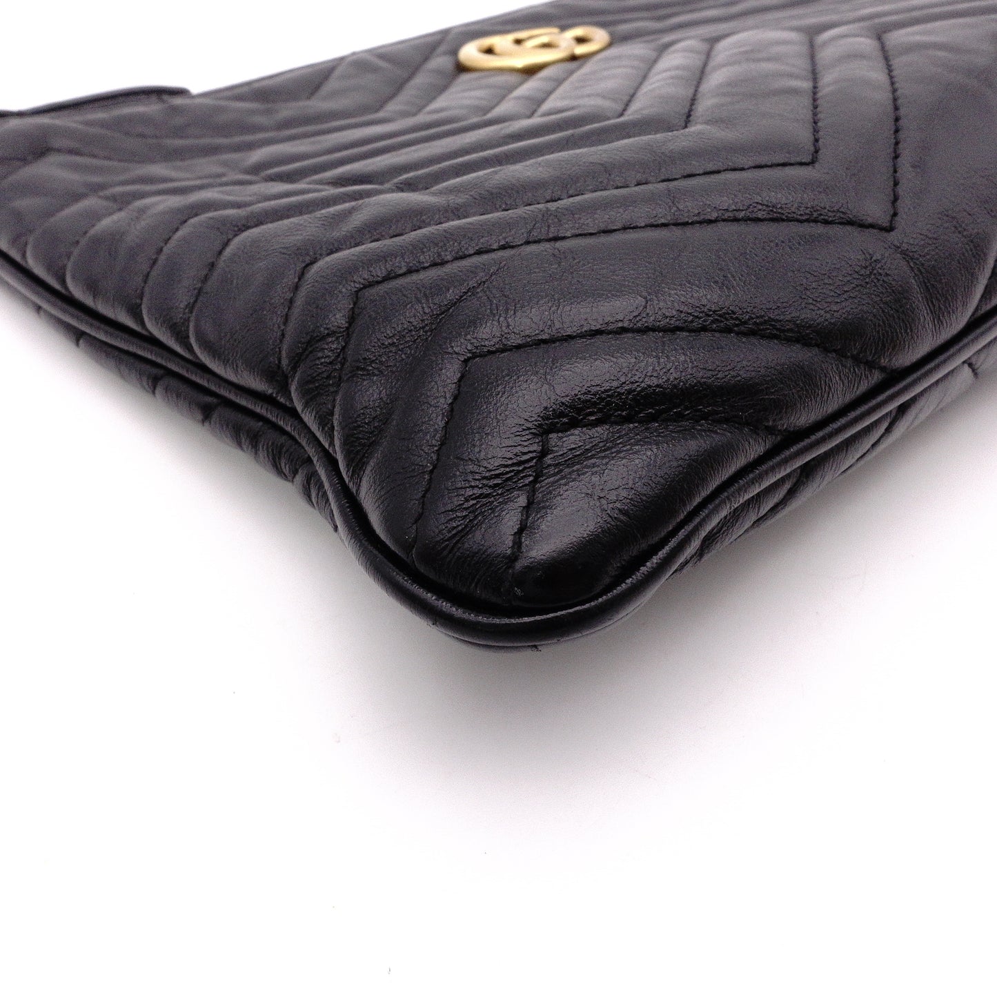 GUCCI GG Marmont Clutch Bag, Leather, Black, GG Logo, Gold Hardware, Comes with Box and Pouch