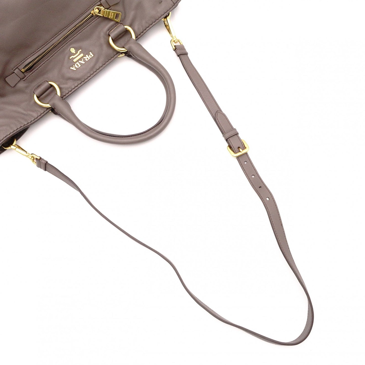 PRADA BN2103 Tote Bag, Leather, Grey, 2-way Shoulder Bag, Gold Hardware