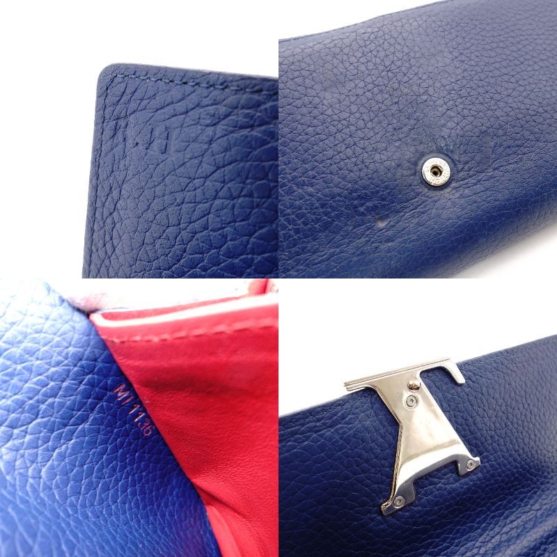 LOUIS VUITTON Taurillon Capucines Long Wallet Navy Blue Leather LV Logo Silver Hardware R801902