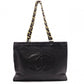 CHANEL Lambskin Chain Tote Bag with Coco Logo, Leather Shoulder Bag, Black, Vintage, Gold Hardware
