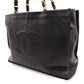 CHANEL Lambskin Chain Tote Bag with Coco Logo, Leather Shoulder Bag, Black, Vintage, Gold Hardware