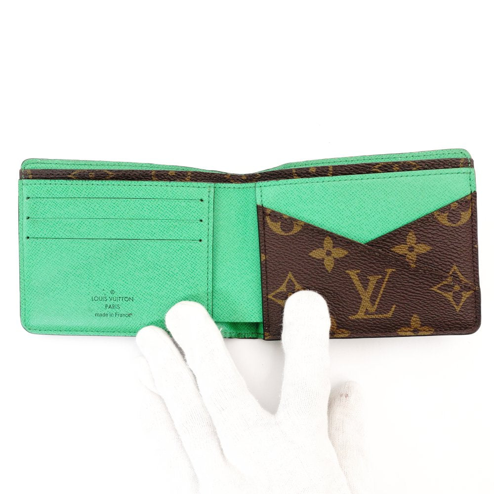 LOUIS VUITTON Monogram Multiple Macassar Wallet Brown x Green Men's Mini Wallet R801577