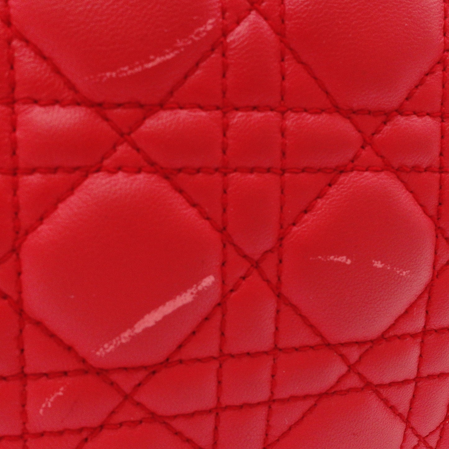 Christian Dior Lady Dior Soft Handbag, Leather, Red, Silver Hardware, CD Charm, Logo