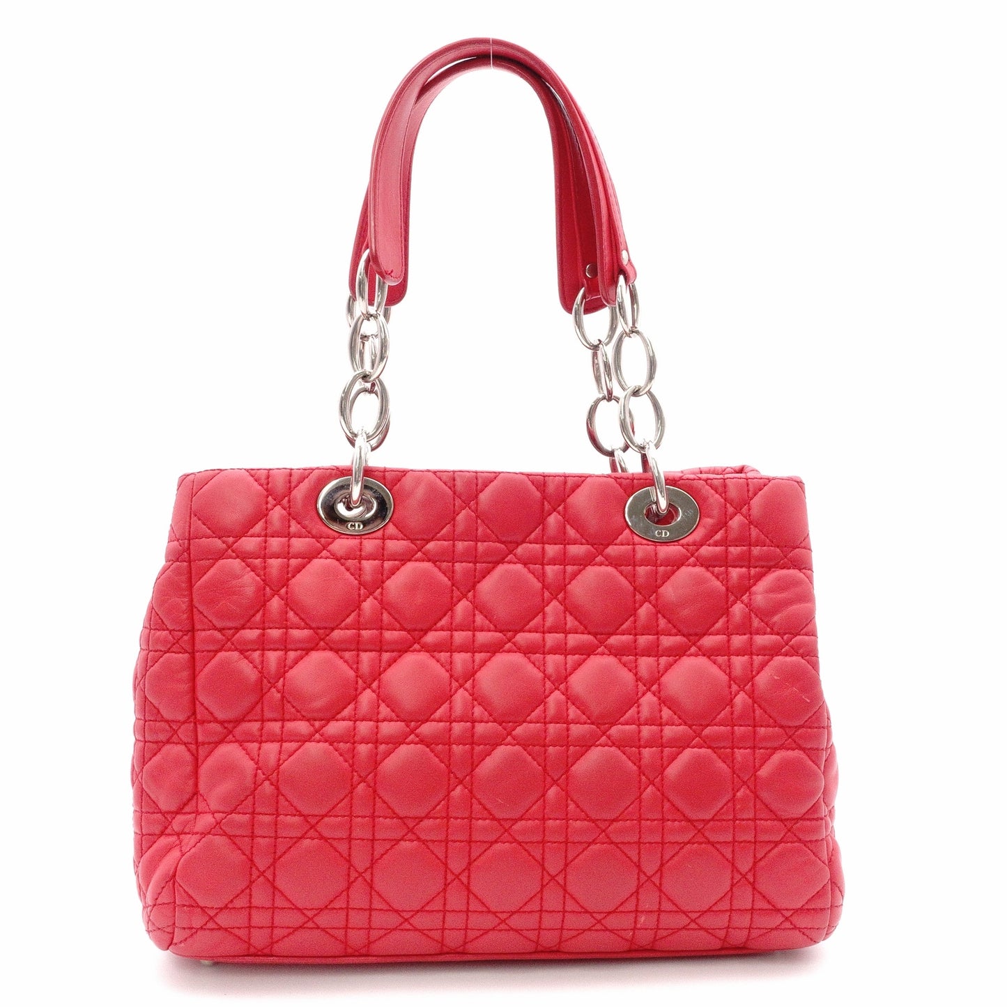 Christian Dior Lady Dior Soft Handbag, Leather, Red, Silver Hardware, CD Charm, Logo