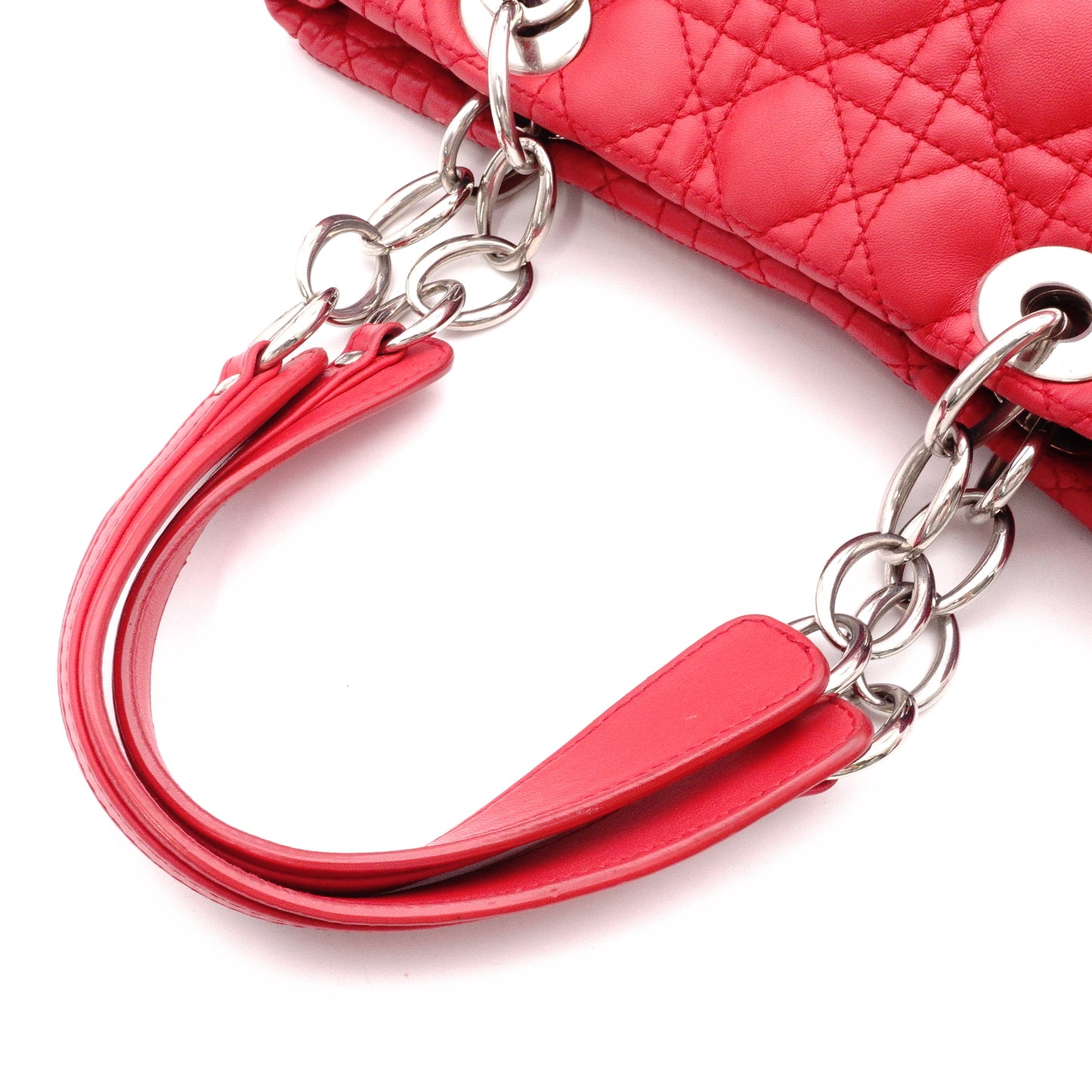 Christian Dior Lady Dior Soft Handbag, Leather, Red, Silver Hardware, CD Charm, Logo
