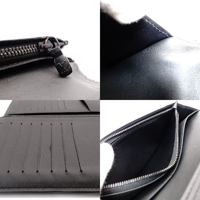LOUIS VUITTON Portefeuille Braza Black Leather Black Long Wallet Logo Men's R8020020