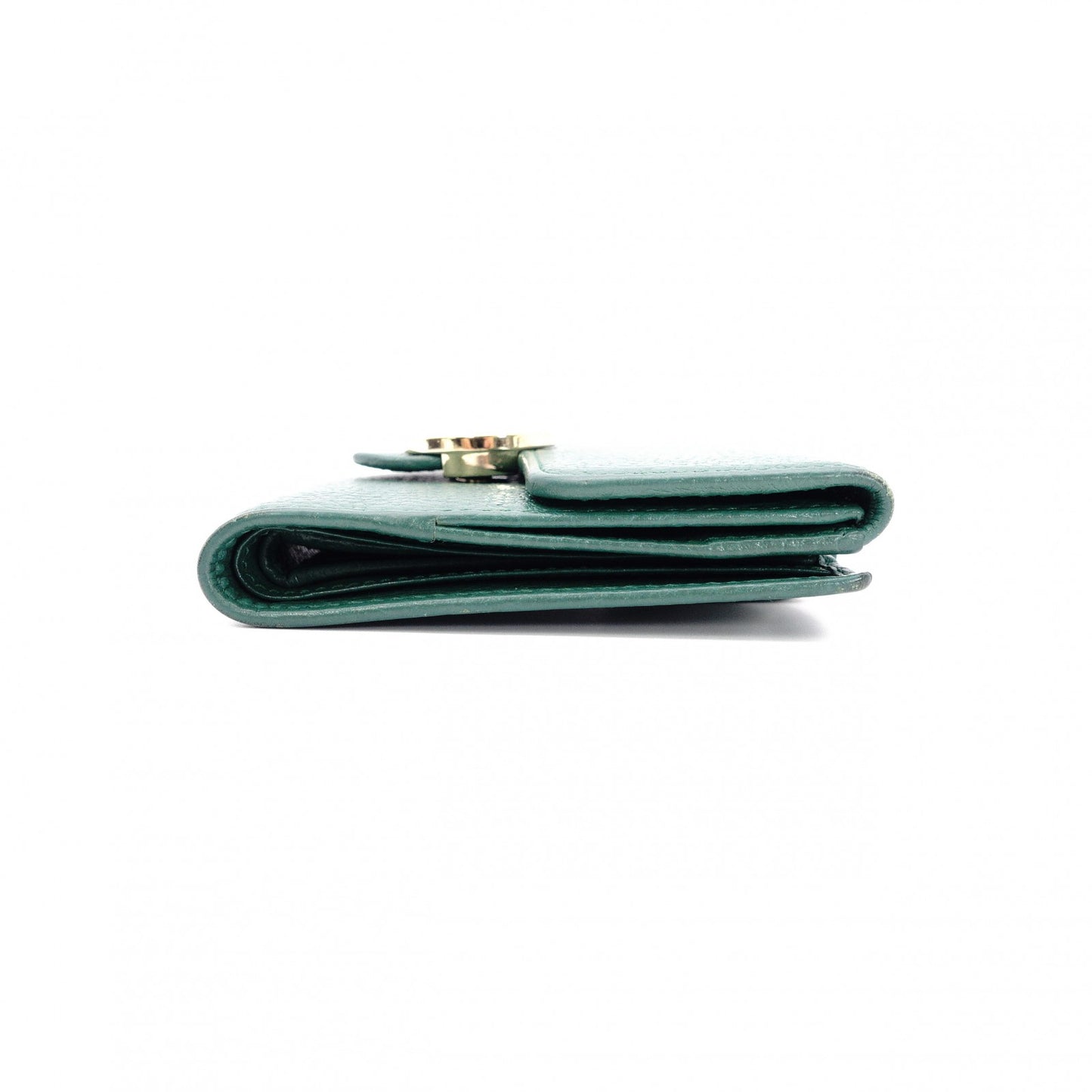 GUCCI Interlocking Bifold Wallet, Leather, Green, Gold Hardware