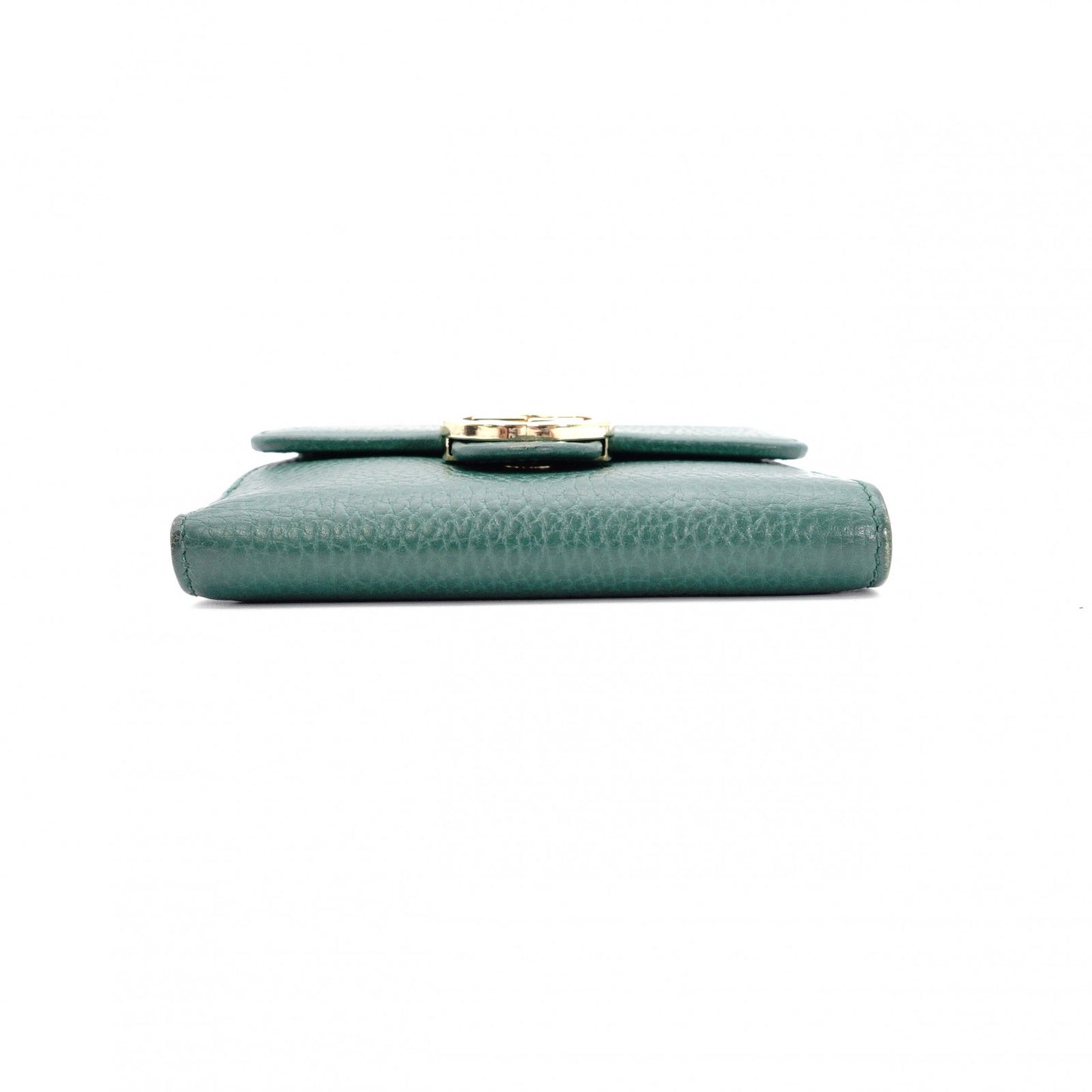 GUCCI Interlocking Bifold Wallet, Leather, Green, Gold Hardware