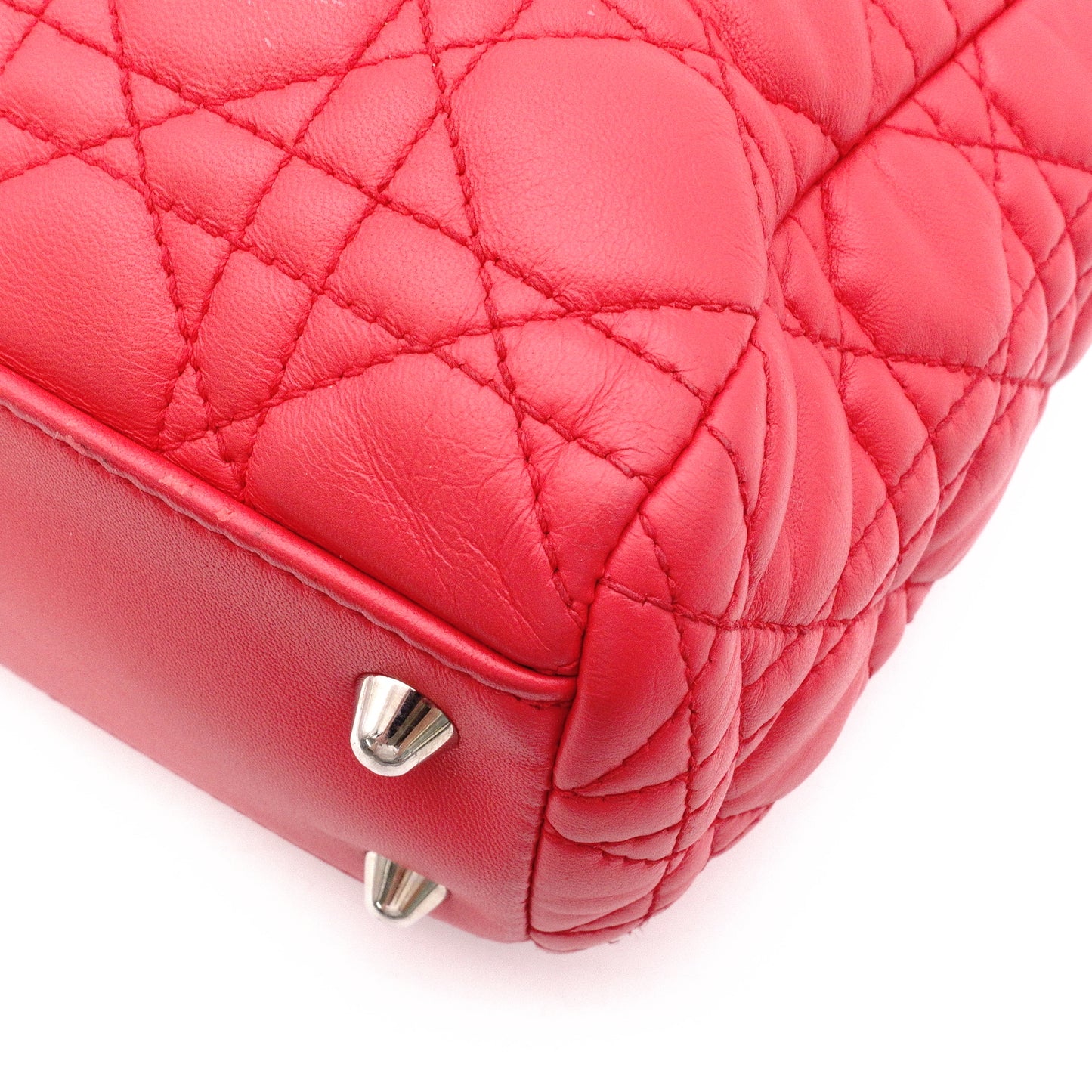 Christian Dior Lady Dior Soft Handbag, Leather, Red, Silver Hardware, CD Charm, Logo