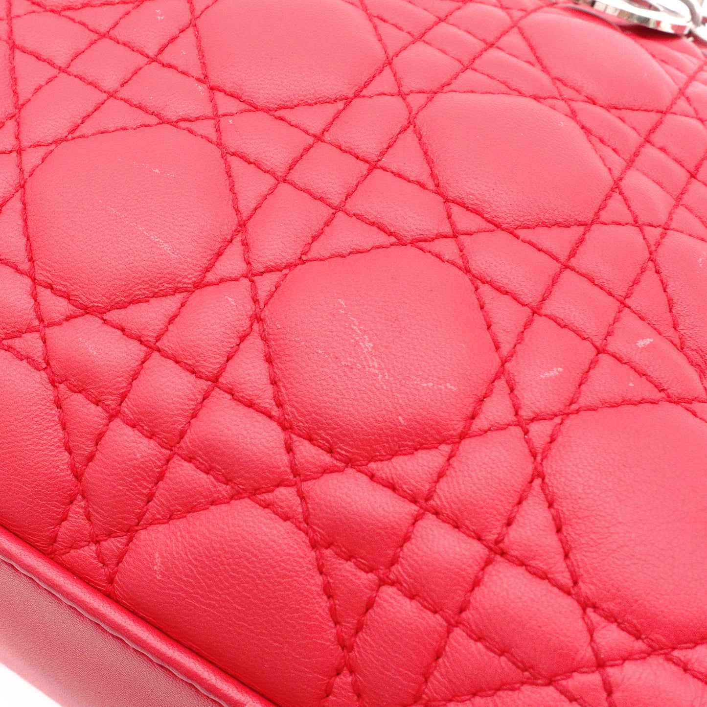 Christian Dior Lady Dior Soft Handbag, Leather, Red, Silver Hardware, CD Charm, Logo