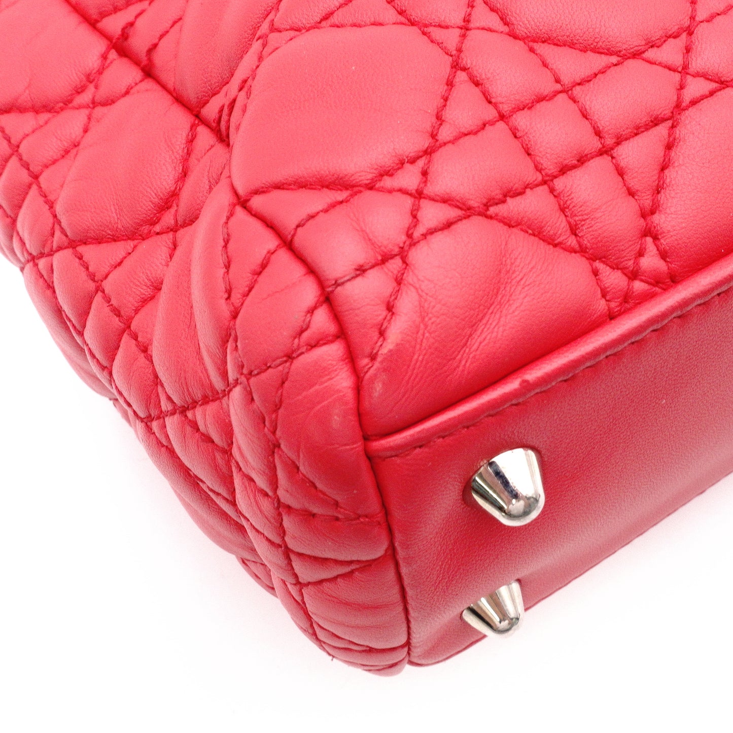 Christian Dior Lady Dior Soft Handbag, Leather, Red, Silver Hardware, CD Charm, Logo