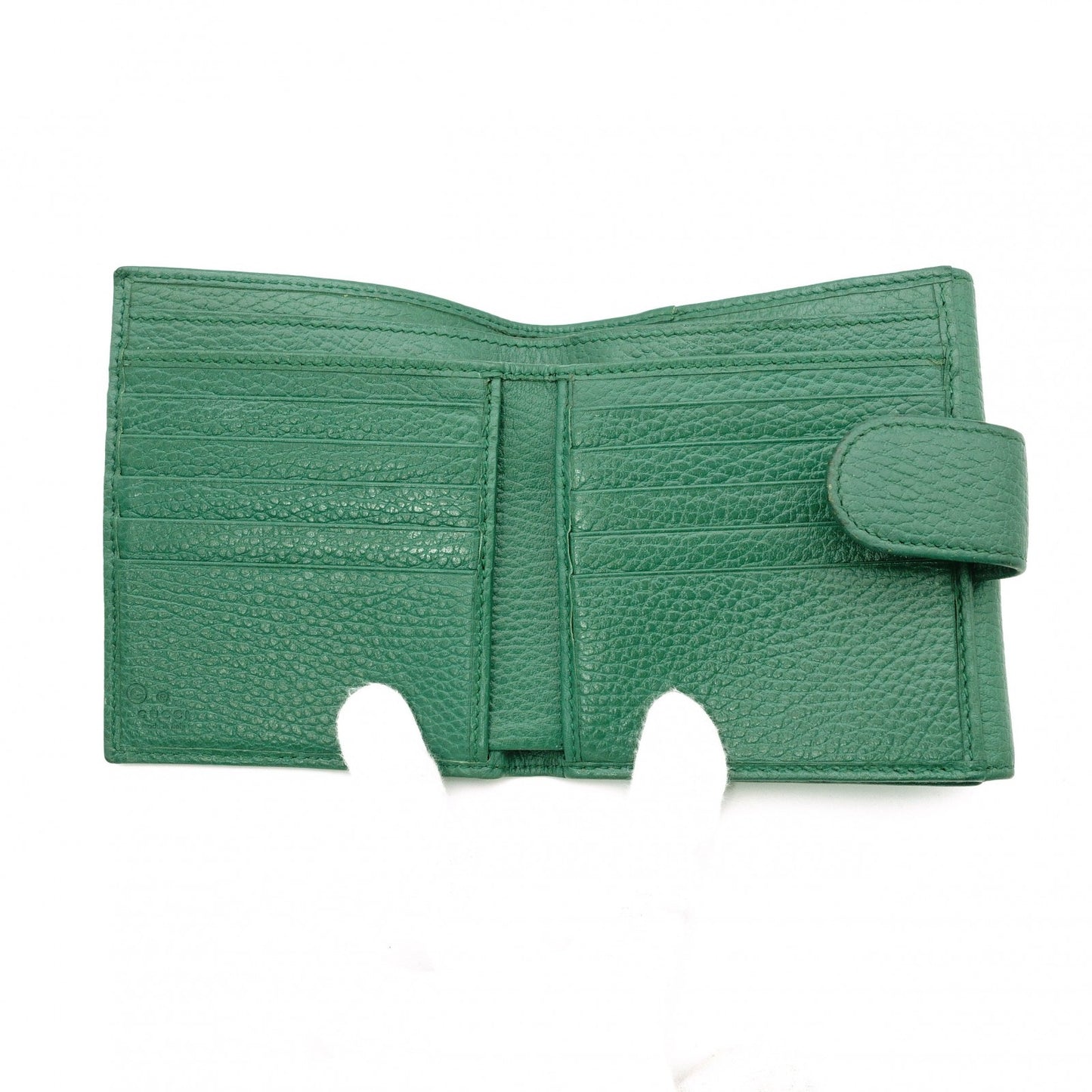 GUCCI Interlocking Bifold Wallet, Leather, Green, Gold Hardware