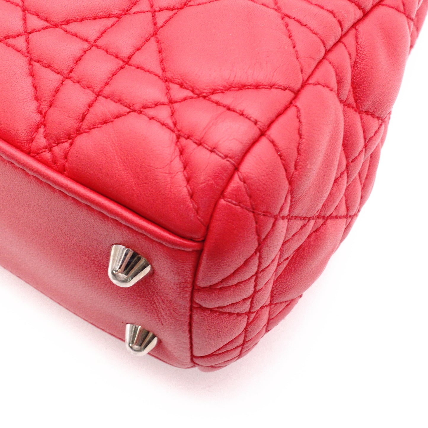 Christian Dior Lady Dior Soft Handbag, Leather, Red, Silver Hardware, CD Charm, Logo