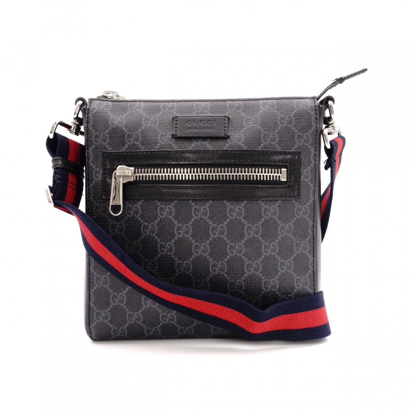 GUCCI GG Supreme Shoulder Bag, PVC/Leather, Grey, GG Logo, Men’s Crossbody Bag