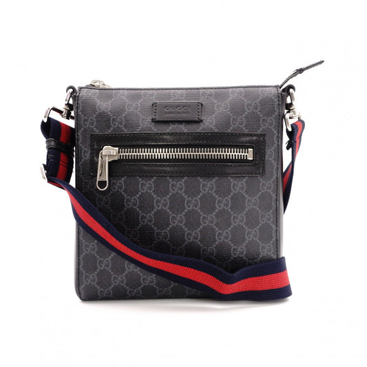 GUCCI GG Supreme Shoulder Bag, PVC/Leather, Grey, GG Logo, Men’s Crossbody Bag