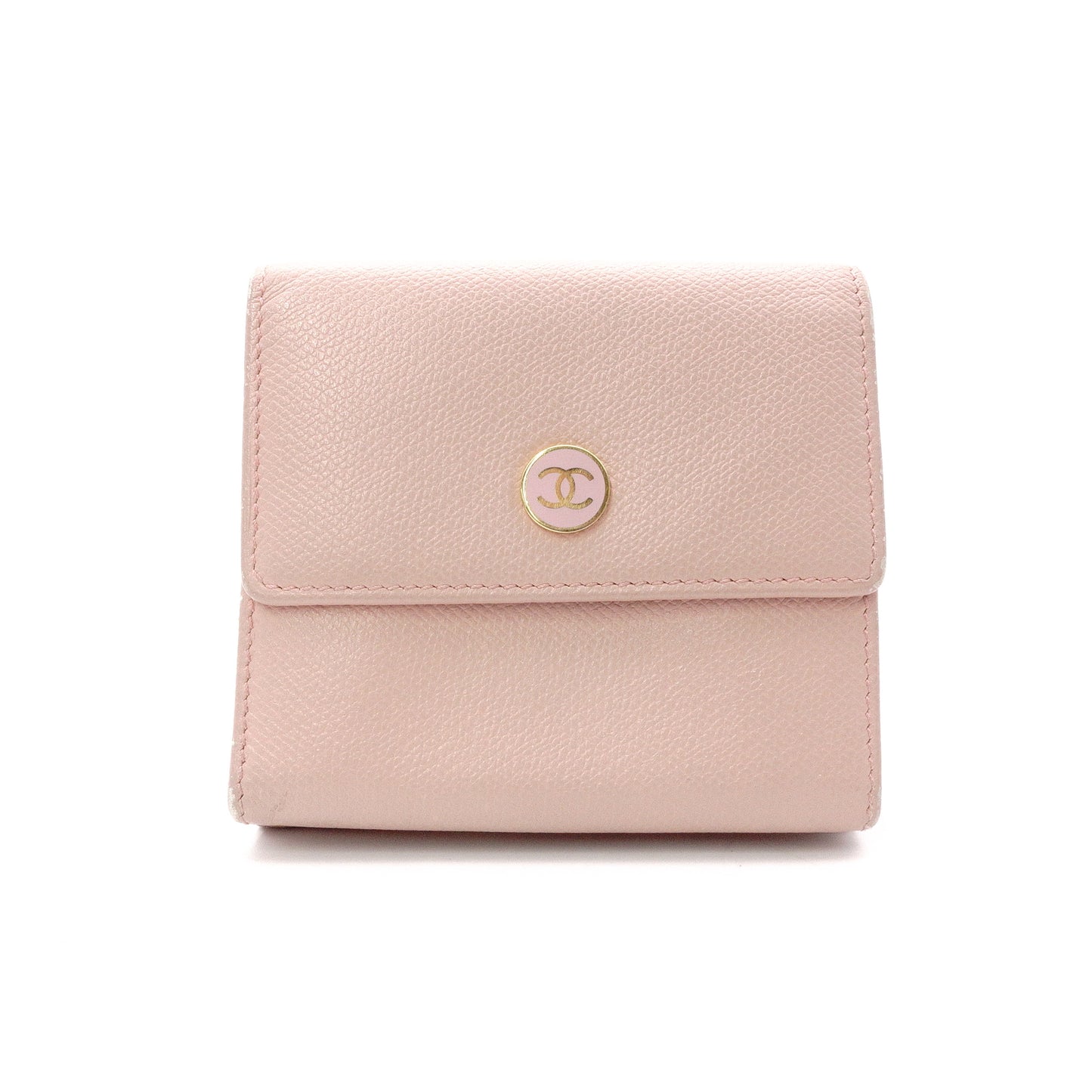 CHANEL Coco Logo Bifold Wallet, Leather, Pink, Women's, CC Logo, Gold Hardware
