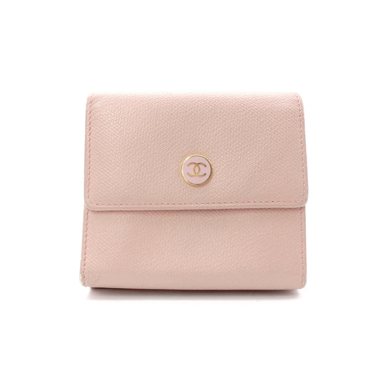 CHANEL Coco Logo Bifold Wallet, Leather, Pink, Women's, CC Logo, Gold Hardware
