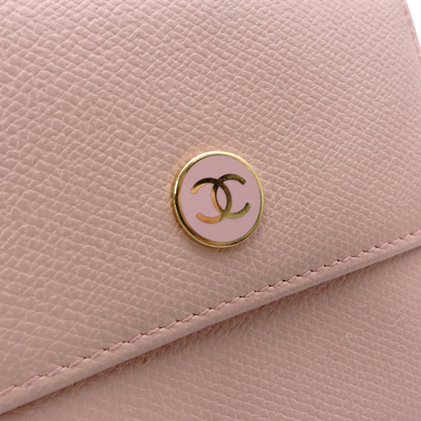 CHANEL Coco Logo Bifold Wallet, Leather, Pink, Women's, CC Logo, Gold Hardware