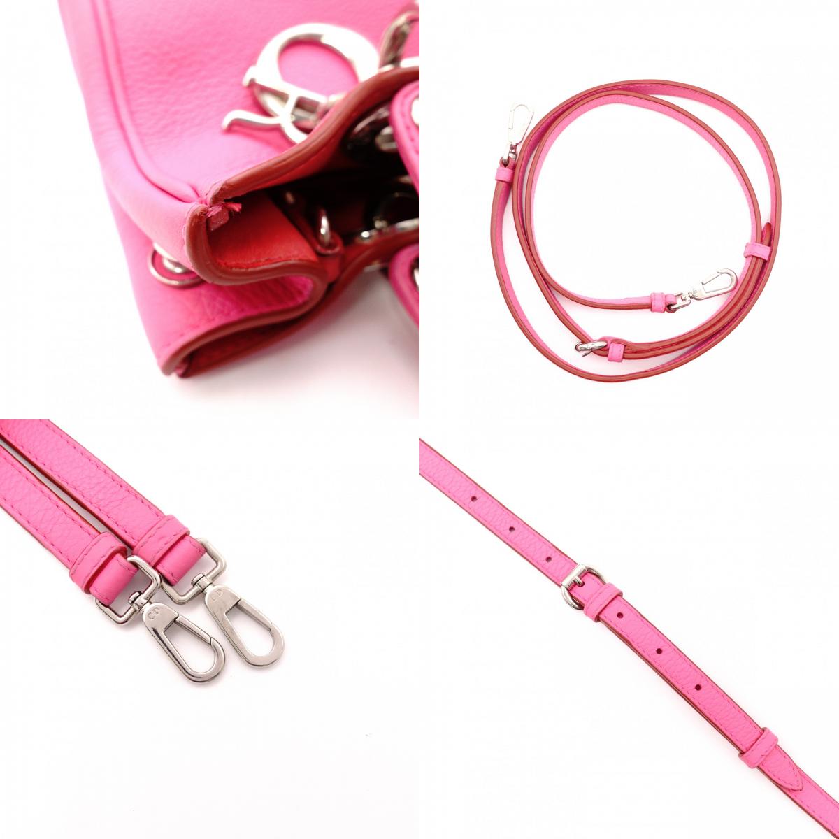 Christian Dior Diorissimo Handbag, Leather, Pink, 2-way, Silver Hardware