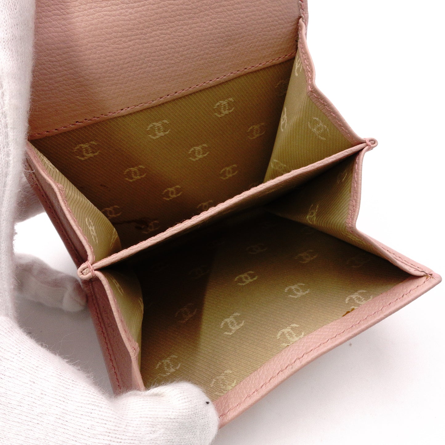 CHANEL Coco Logo Bifold Wallet, Leather, Pink, Women's, CC Logo, Gold Hardware