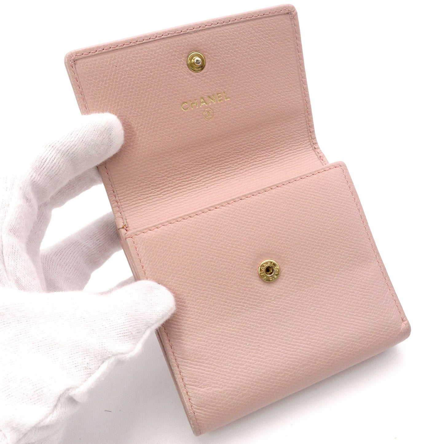 CHANEL Coco Logo Bifold Wallet, Leather, Pink, Women's, CC Logo, Gold Hardware