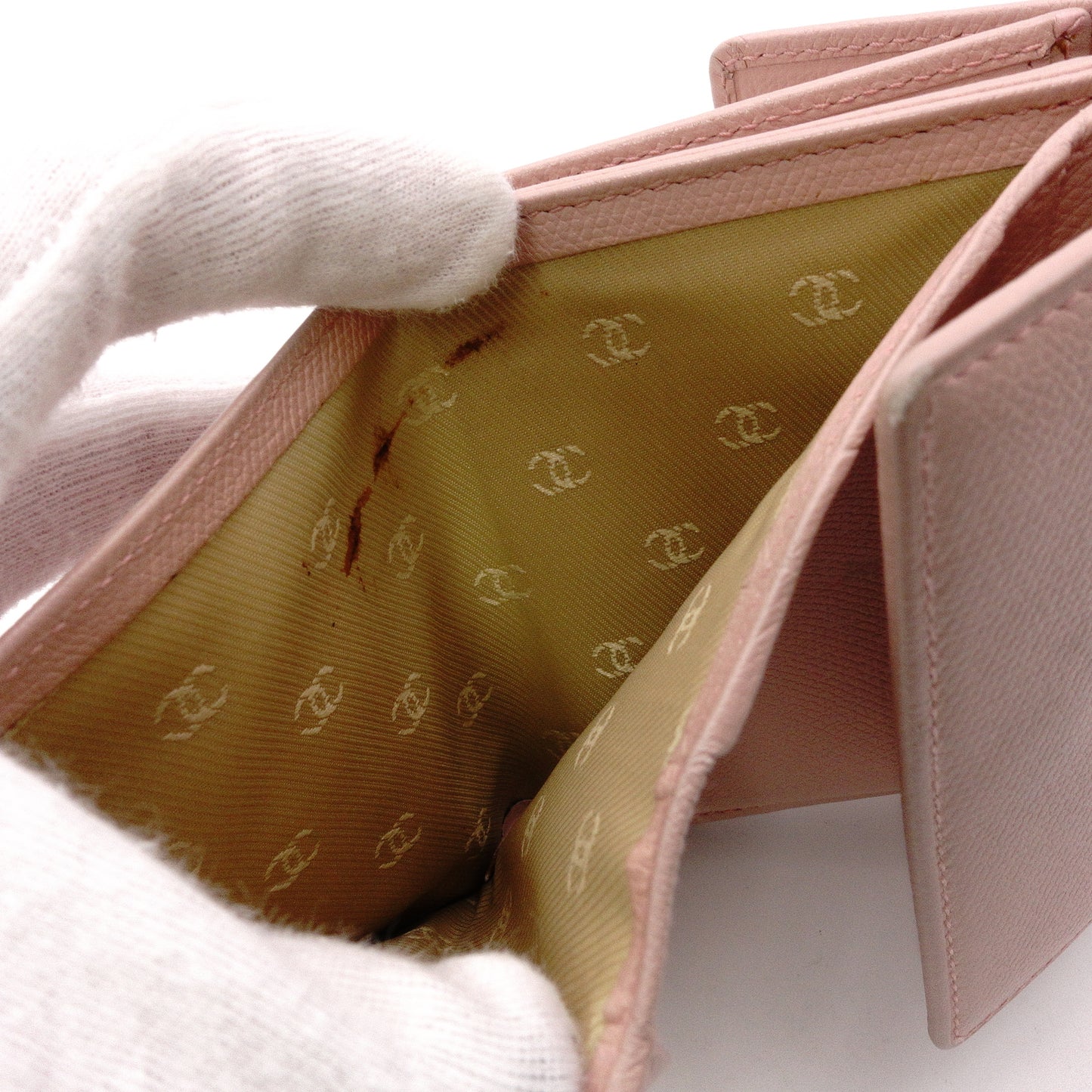 CHANEL Coco Logo Bifold Wallet, Leather, Pink, Women's, CC Logo, Gold Hardware