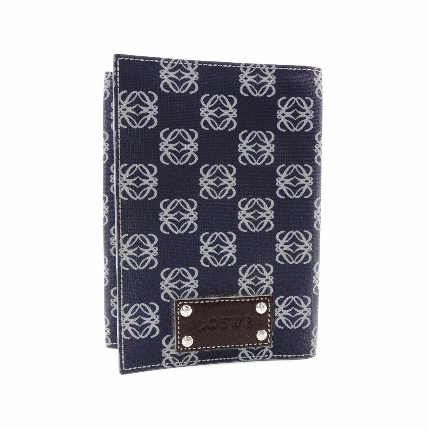 LOEWE Anagram Notebook Cover, PVC/Leather, Navy, Logo
