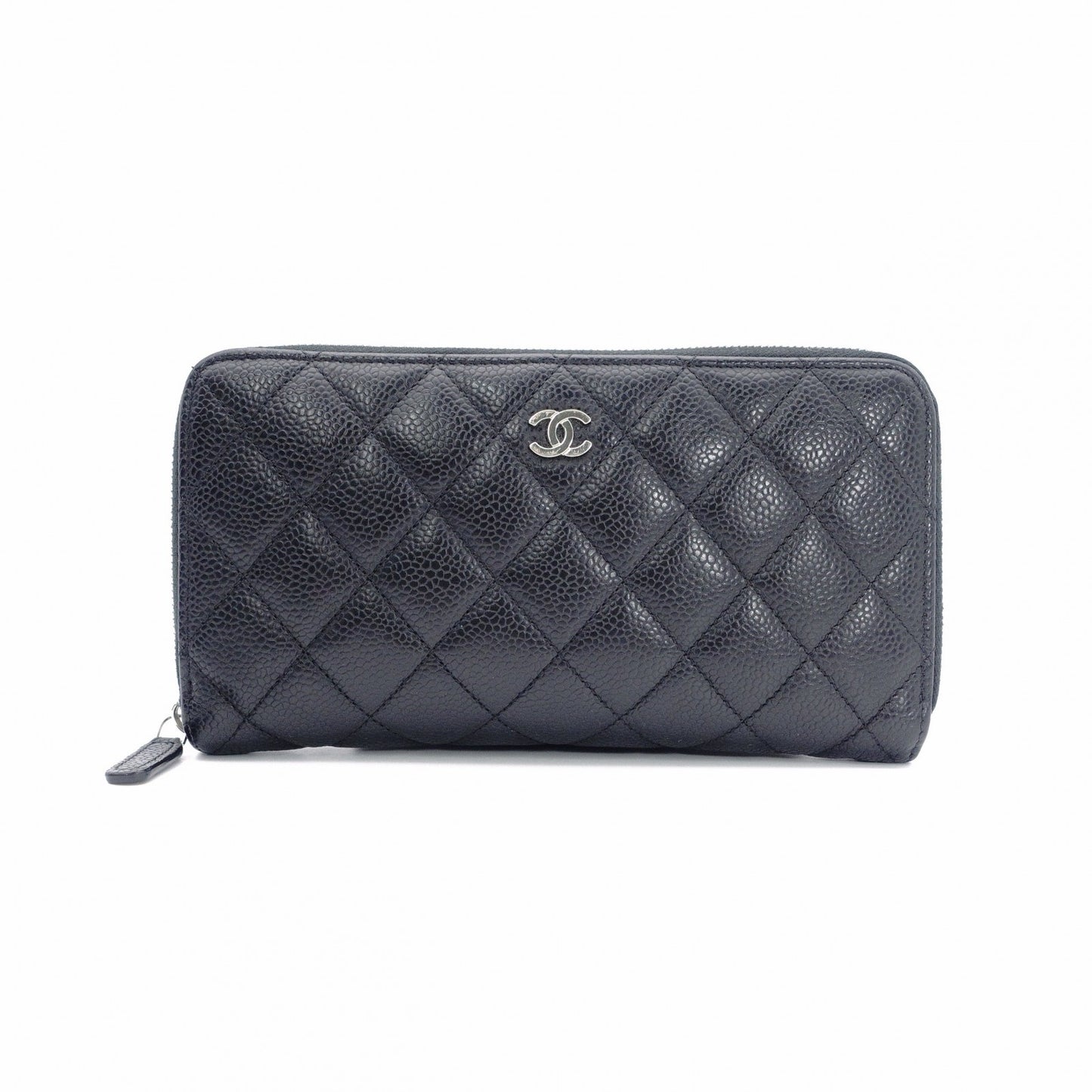 CHANEL Matelassé Long Wallet, Leather, Black, Silver Hardware