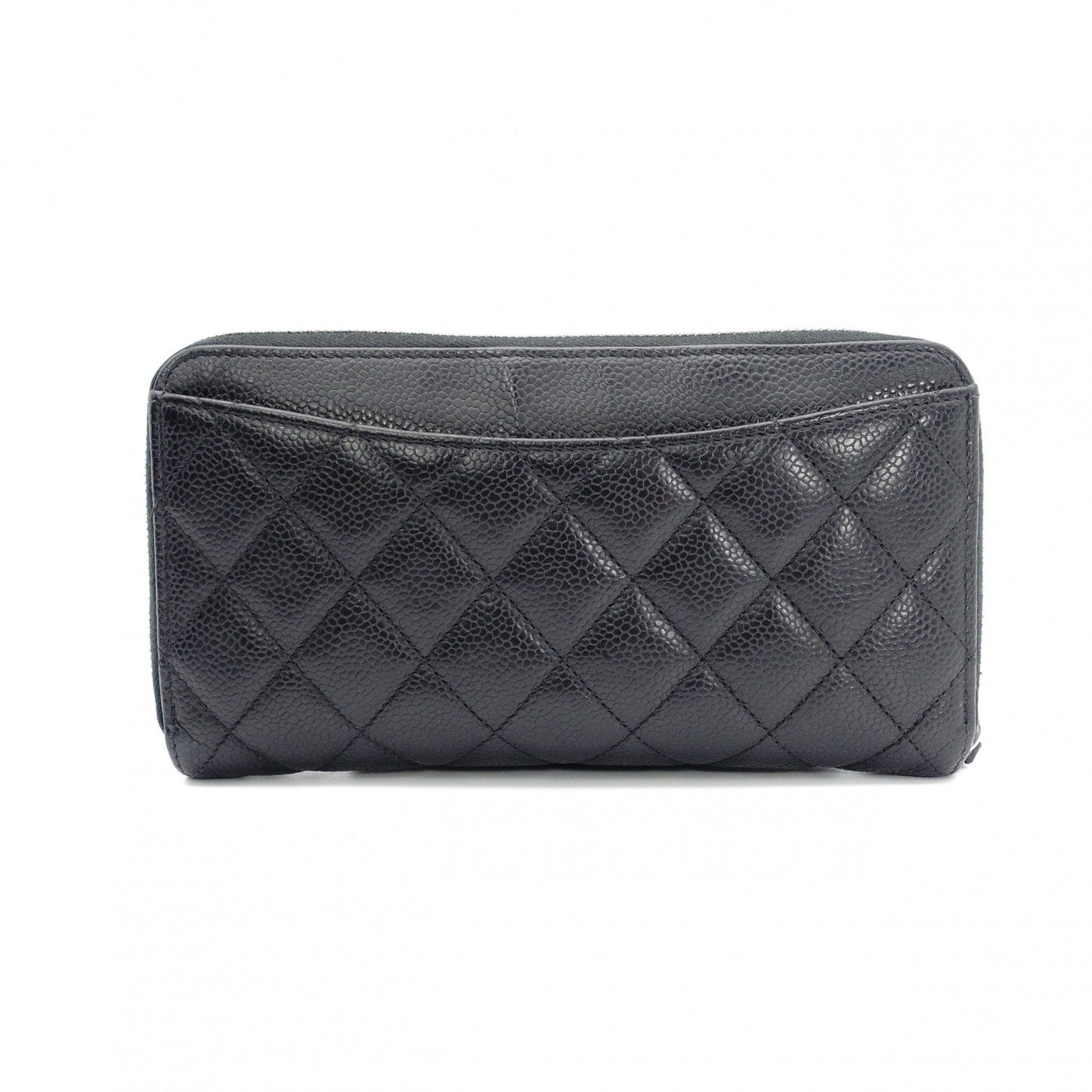 CHANEL Matelassé Long Wallet, Leather, Black, Silver Hardware