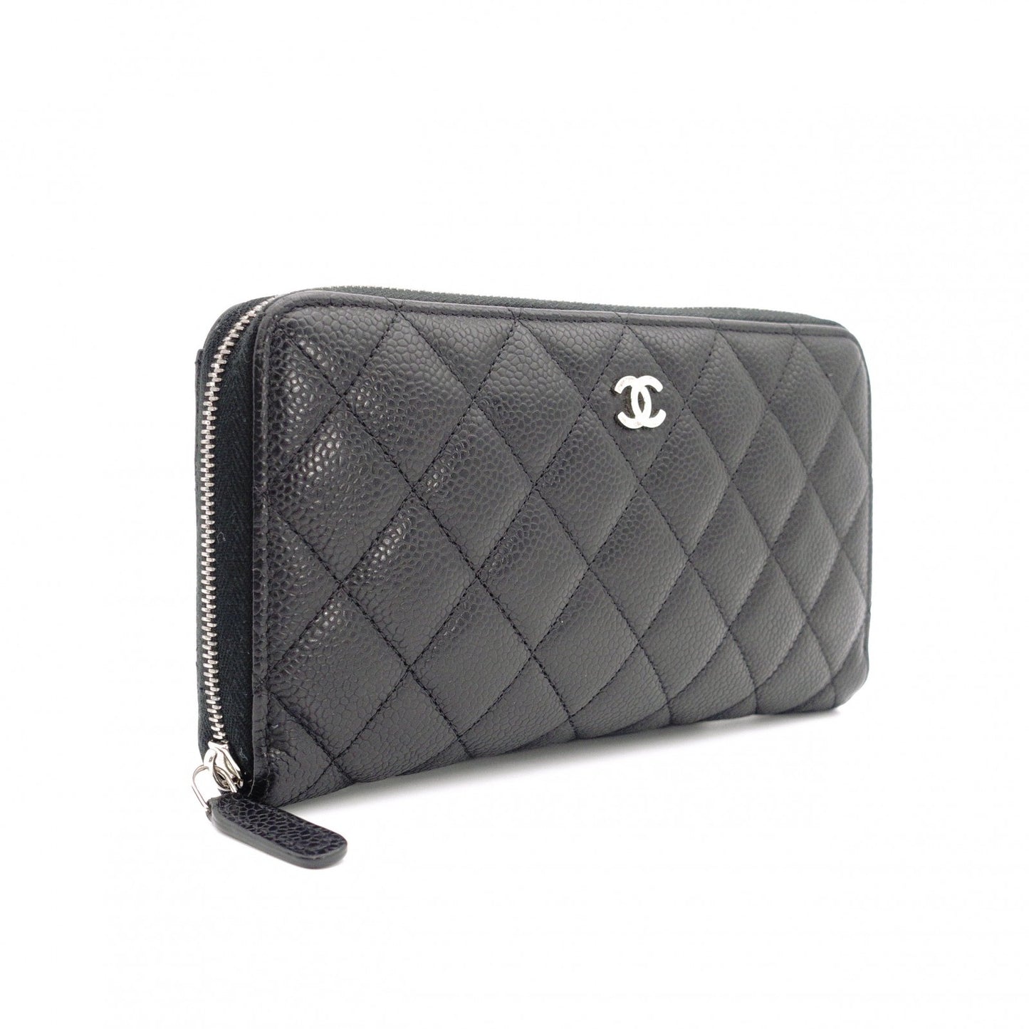 CHANEL Matelassé Long Wallet, Leather, Black, Silver Hardware