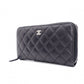 CHANEL Matelassé Long Wallet, Leather, Black, Silver Hardware