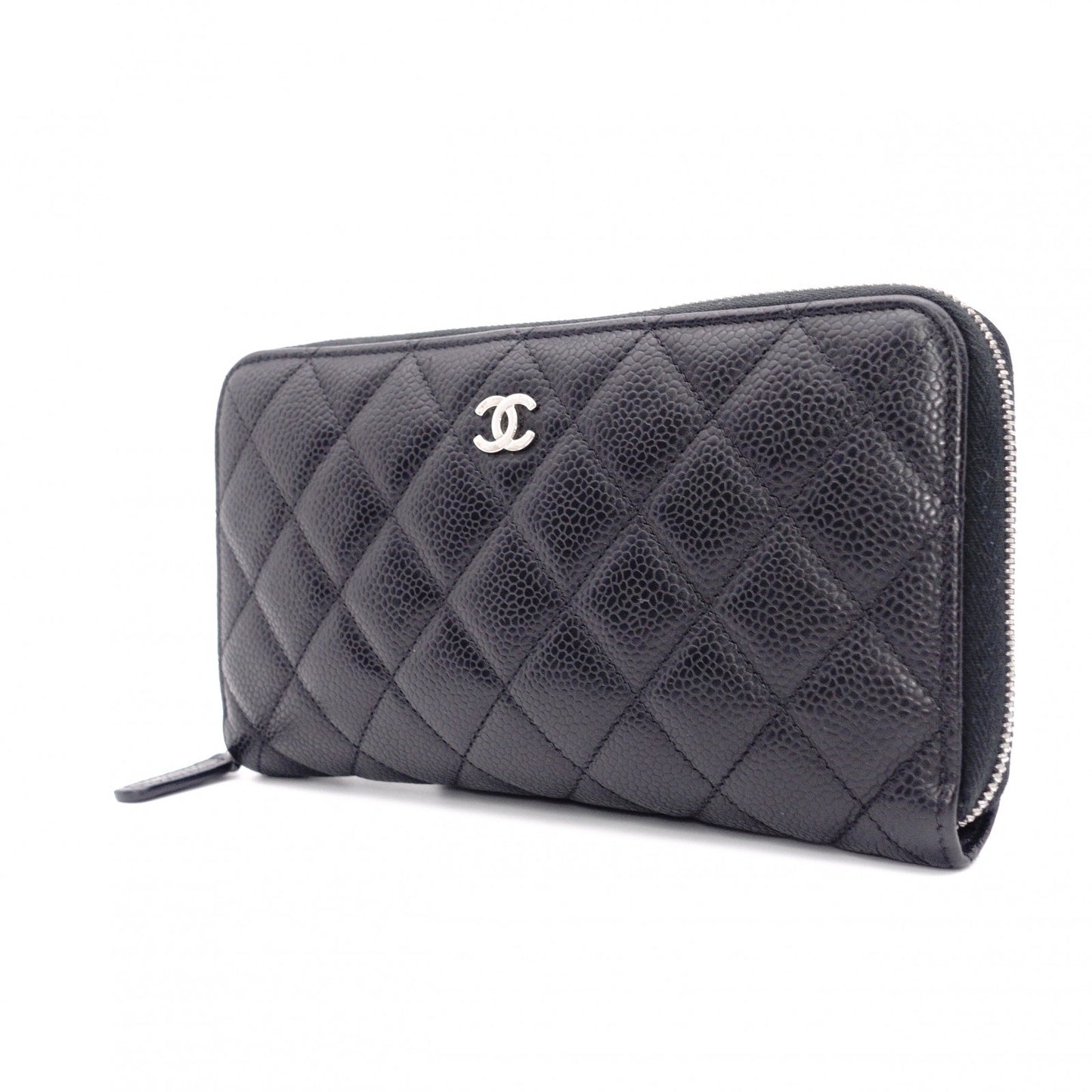 CHANEL Matelassé Long Wallet, Leather, Black, Silver Hardware