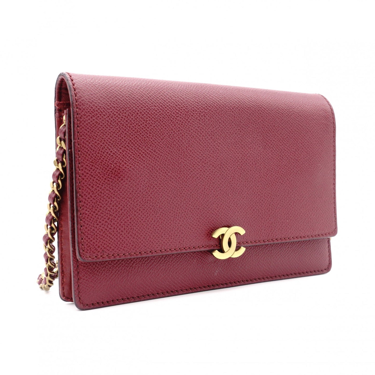 CHANEL Chain Wallet Shoulder Bag, Leather, Red, Gold Hardware