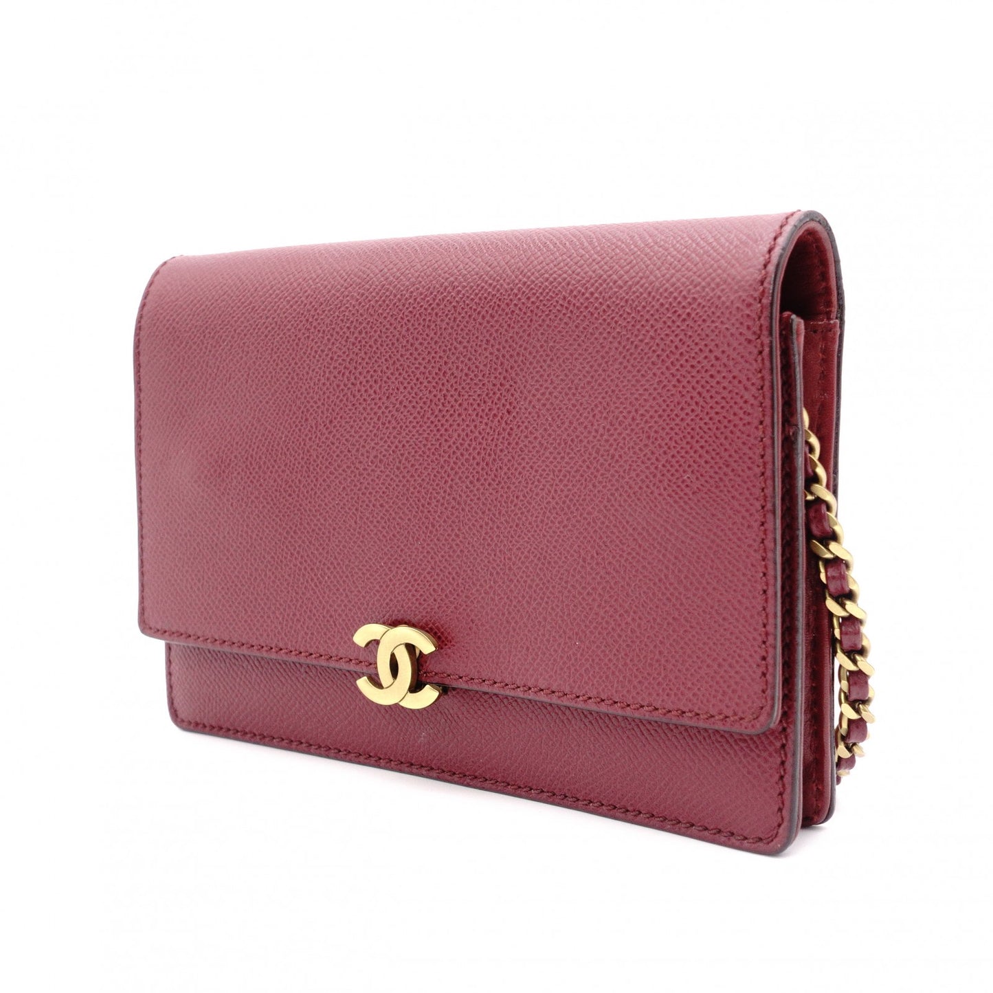 CHANEL Chain Wallet Shoulder Bag, Leather, Red, Gold Hardware