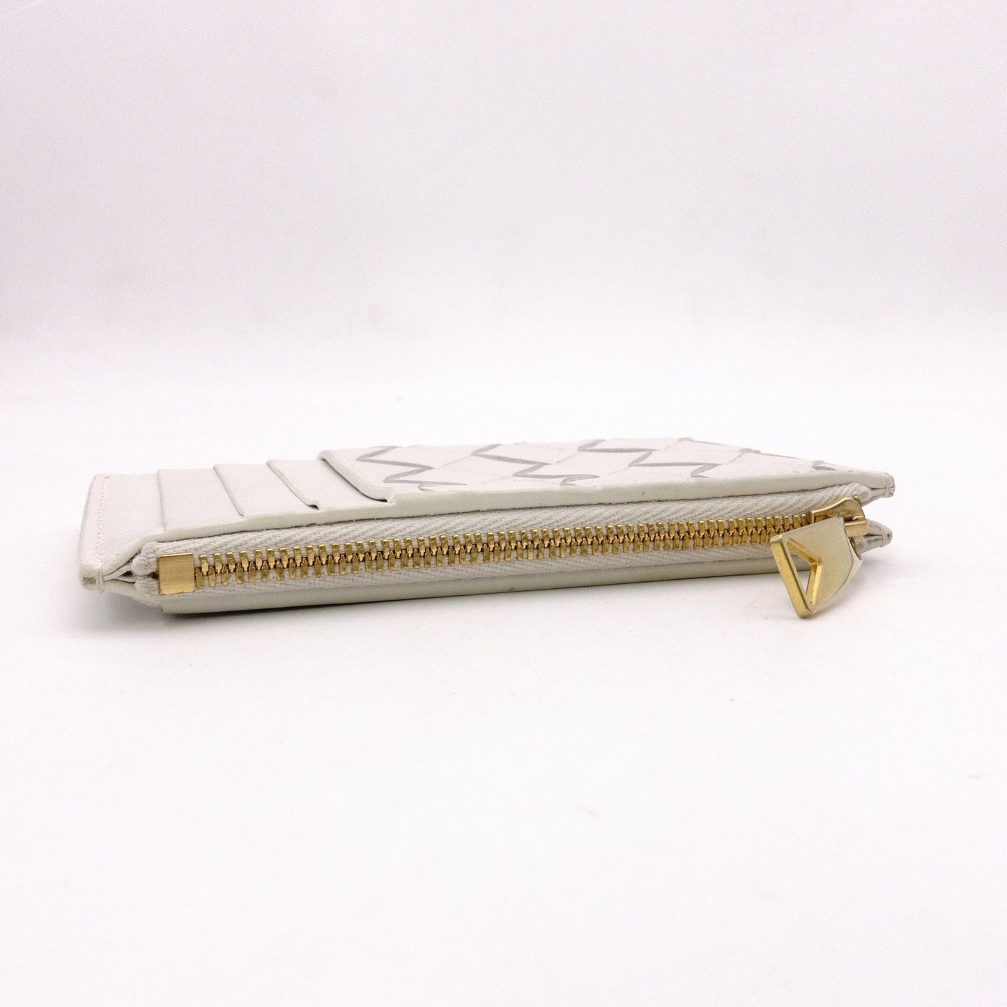 Bottega Veneta Intrecciato Coin Purse, Leather, White, Gold Hardware, Wallet
