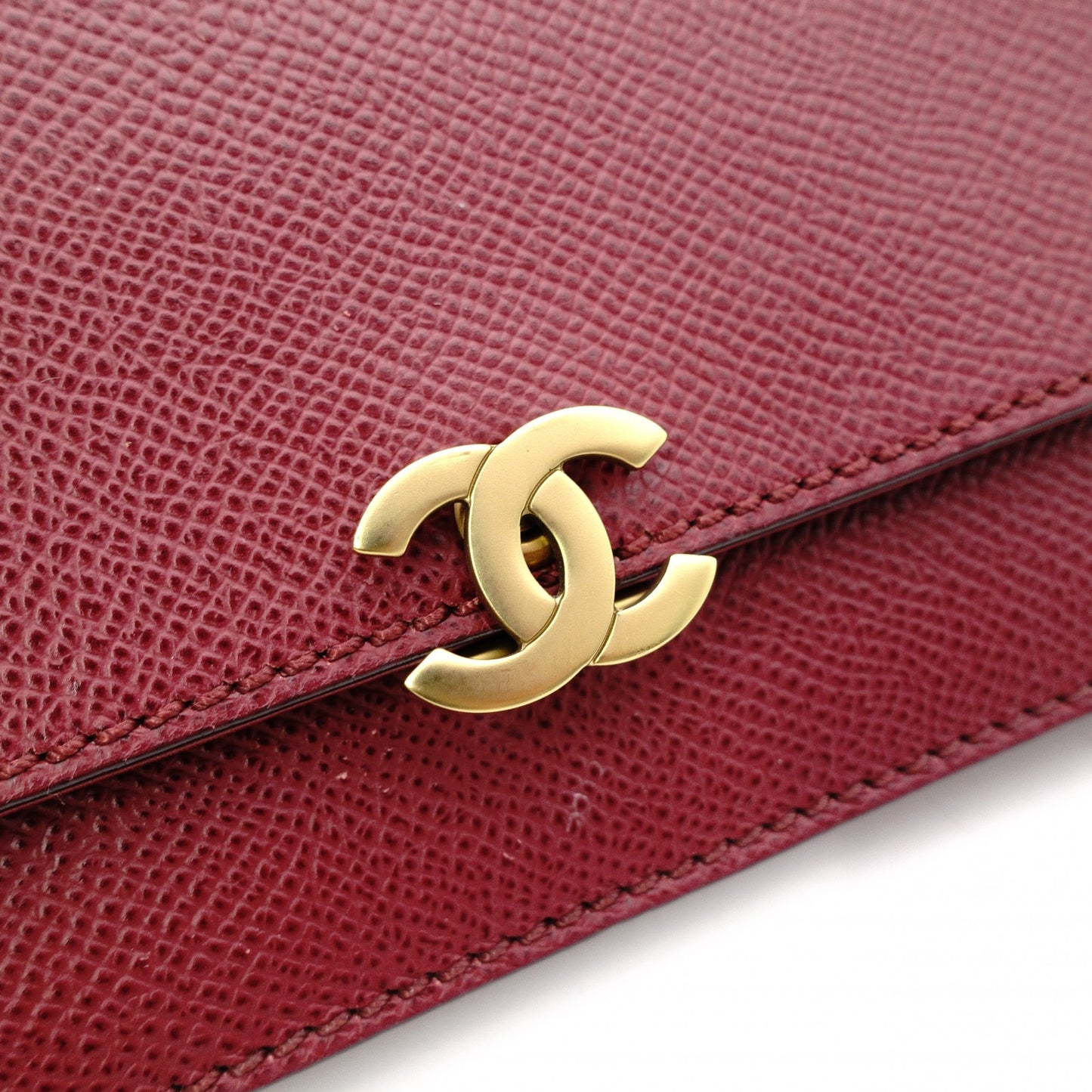 CHANEL Chain Wallet Shoulder Bag, Leather, Red, Gold Hardware