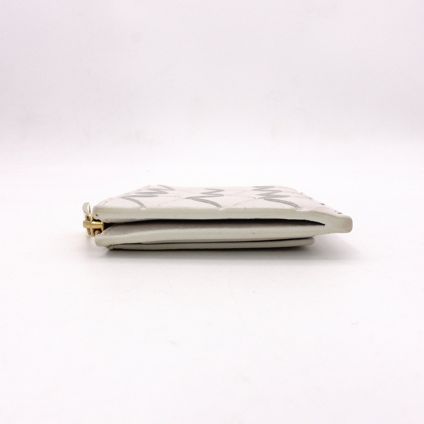 Bottega Veneta Intrecciato Coin Purse, Leather, White, Gold Hardware, Wallet