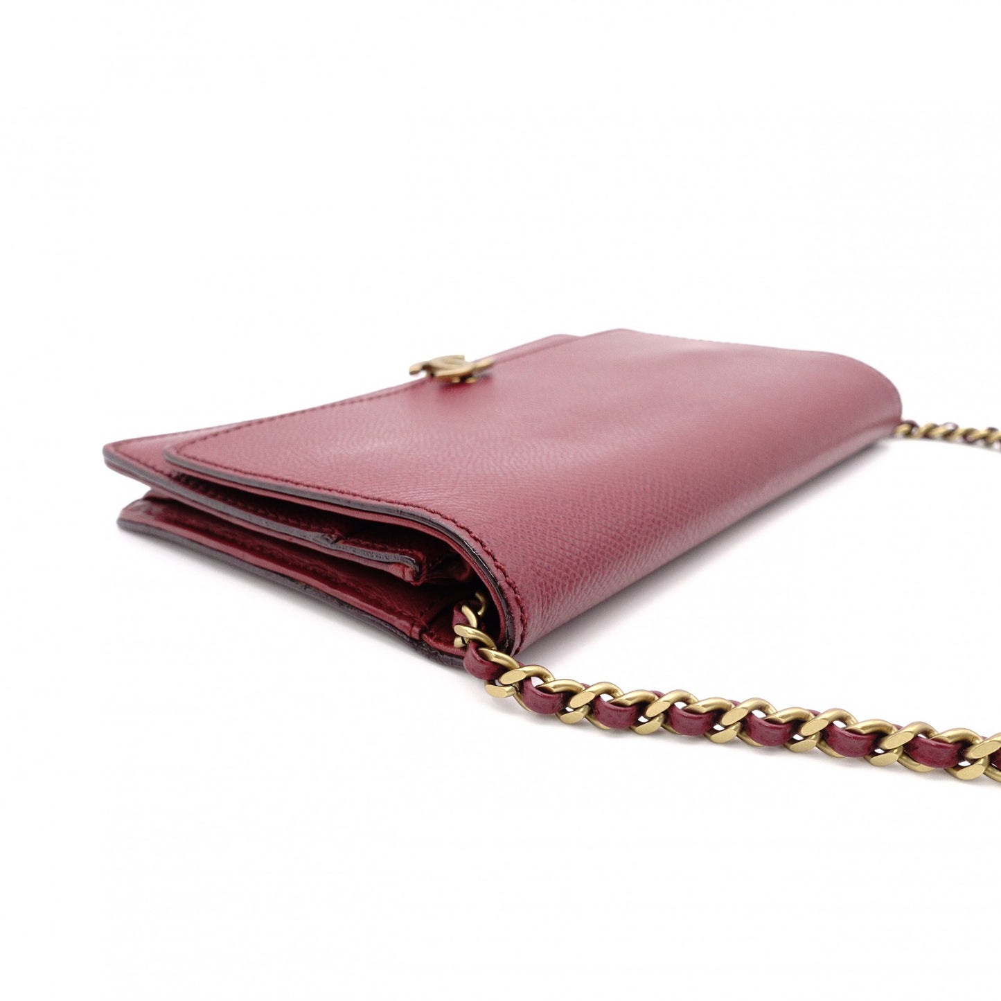 CHANEL Chain Wallet Shoulder Bag, Leather, Red, Gold Hardware